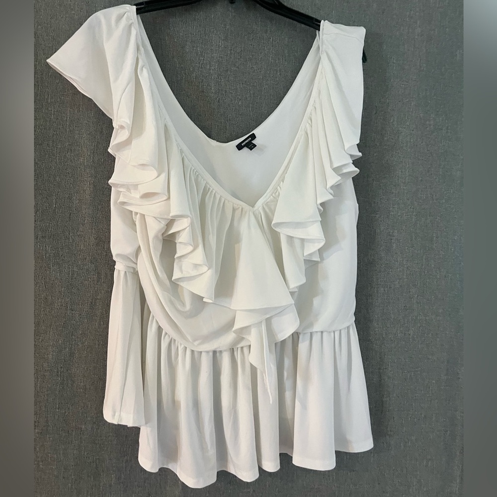 Express White Ruffle Blouse